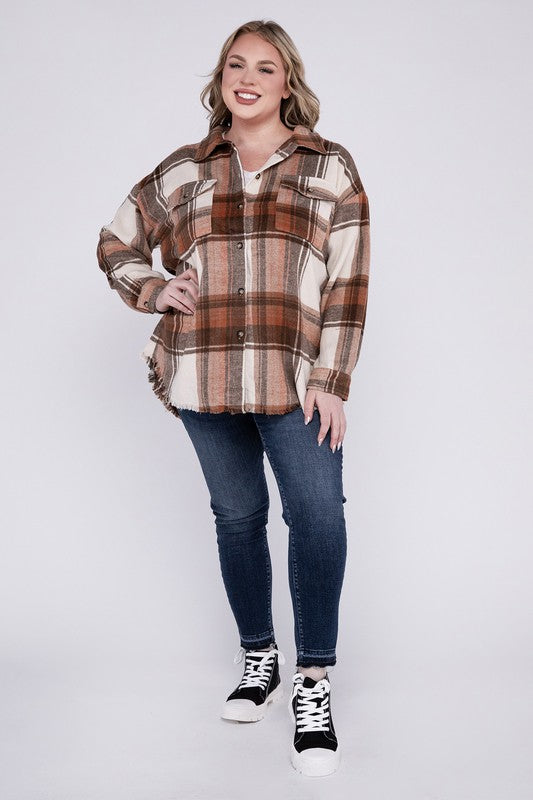 Women Plus Size Yarn Dyed Plaid Shirt Jacket | Zarnesh