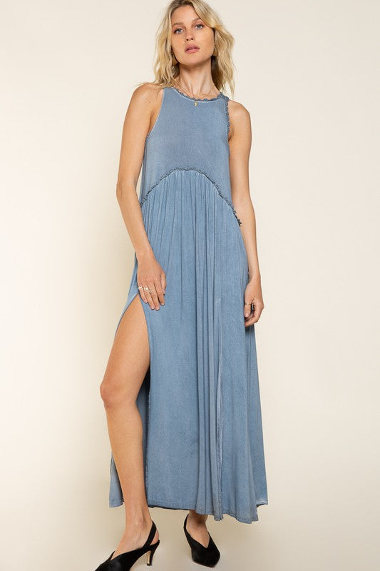 Women's Stone Washed Side Slit Cut Out Maxi Dress | Zarnesh