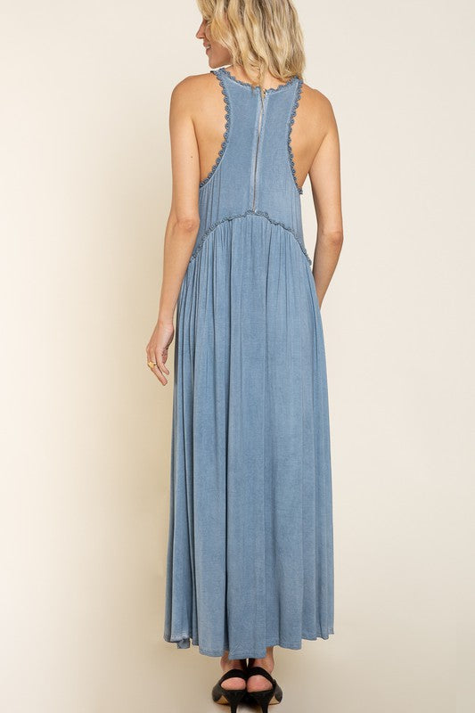 Women's Stone Washed Side Slit Cut Out Maxi Dress | Zarnesh