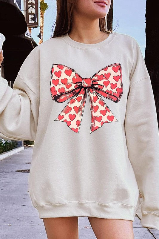 Women Heart Coquette Bow Graphic Plus Fleece Sweatshirt | Zarnesh