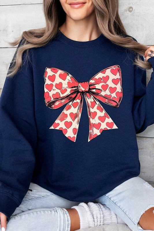 Women Heart Coquette Bow Graphic Plus Fleece Sweatshirt | Zarnesh