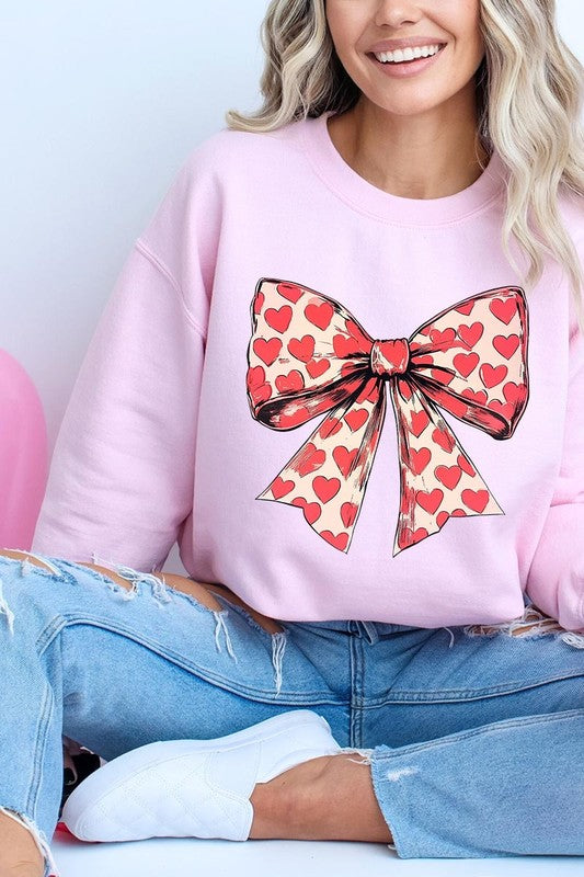Women Heart Coquette Bow Graphic Plus Fleece Sweatshirt | Zarnesh