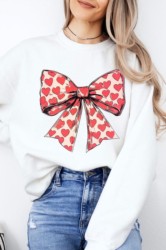 Women Heart Coquette Bow Graphic Plus Fleece Sweatshirt | Zarnesh