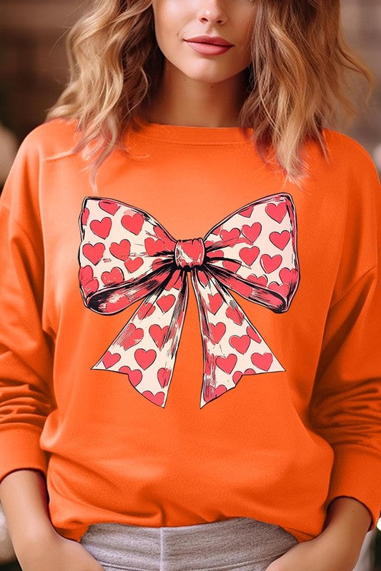 Women Heart Coquette Bow Graphic Plus Fleece Sweatshirt | Zarnesh