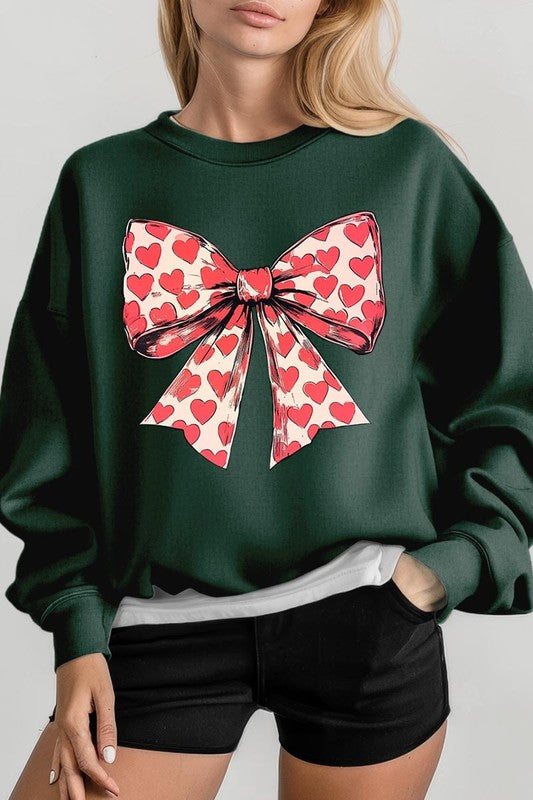 Women Heart Coquette Bow Graphic Plus Fleece Sweatshirt | Zarnesh