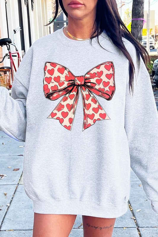 Women Heart Coquette Bow Graphic Plus Fleece Sweatshirt | Zarnesh