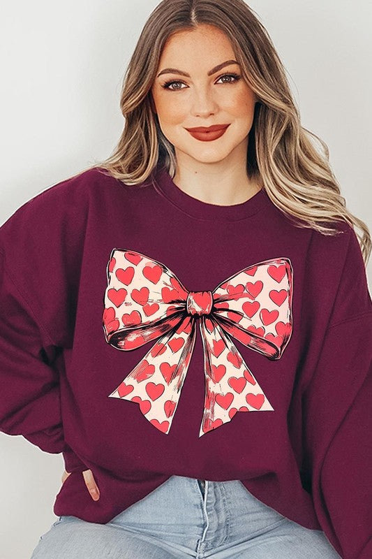 Women Heart Coquette Bow Graphic Plus Fleece Sweatshirt | Zarnesh