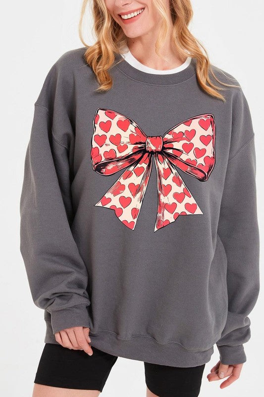 Women Heart Coquette Bow Graphic Plus Fleece Sweatshirt | Zarnesh