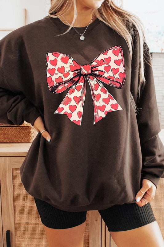 Women Heart Coquette Bow Graphic Plus Fleece Sweatshirt | Zarnesh