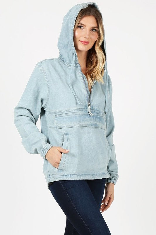 Women Denim Hoodie Half Zipper Closer | Zarnesh