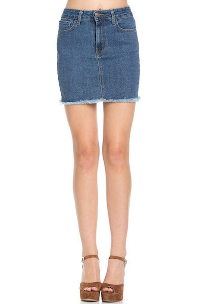 Women Classic Five Pockets Light Wash Jean Mini Raw Hem Skirts Zarnesh