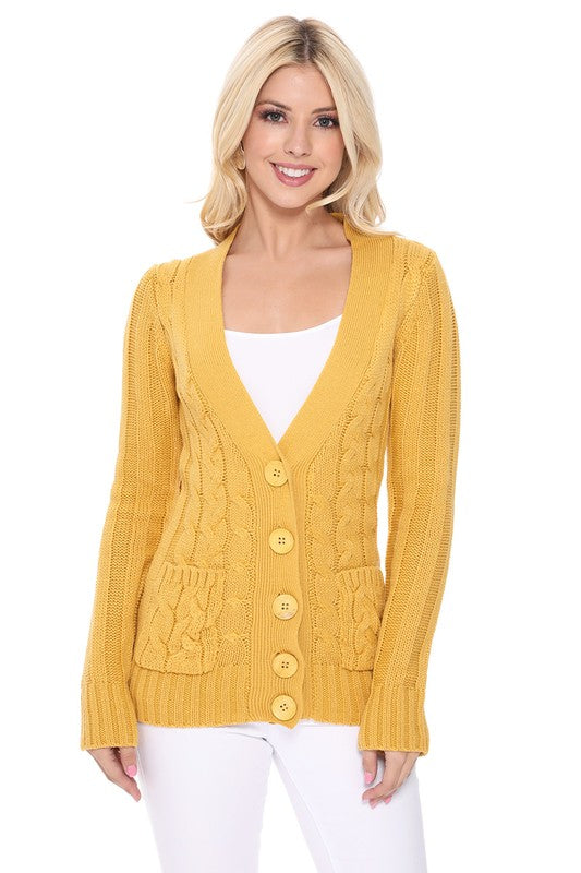 Women Cable Knitted Cardigan Sweater With Pockets | Zarnesh