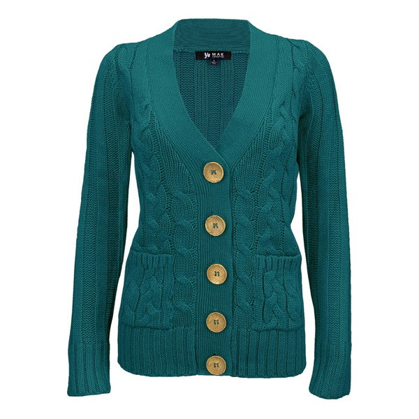 Women Cable Knitted Cardigan Sweater With Pockets | Zarnesh