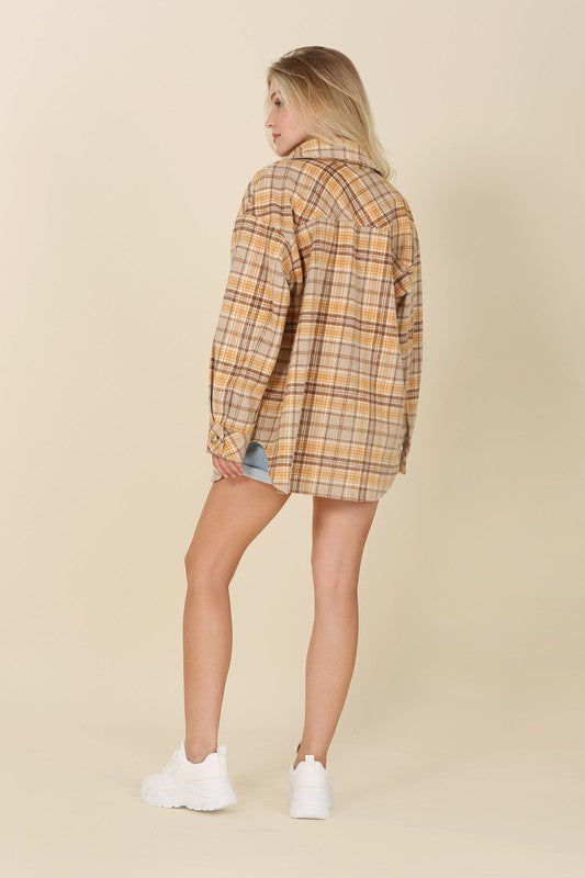 Women Plaid Shacket with Pockets | Zarnesh