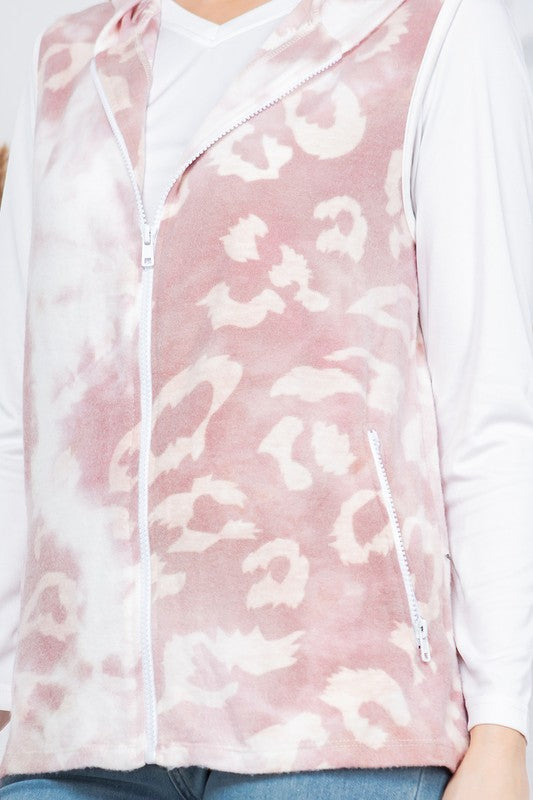 Women Pink Leopard Print Hoodie Vest | Zarnesh