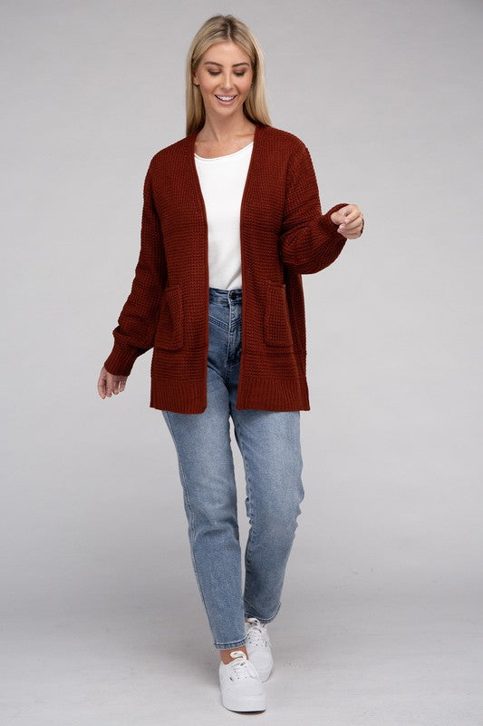 Women Low Gauge Waffle Open Cardigan Sweater | Zarnesh