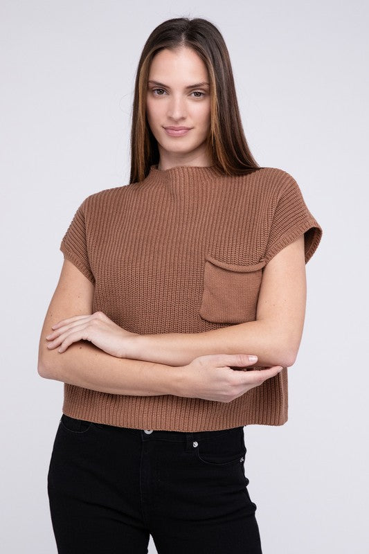 Women Mock Neck Short Sleeve Cropped Sweater | Zarnesh