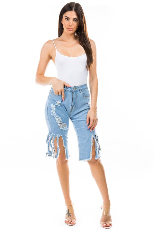 Women's Ripped Destroyed Distressed Fashion Denim Short Pants | Zarnesh