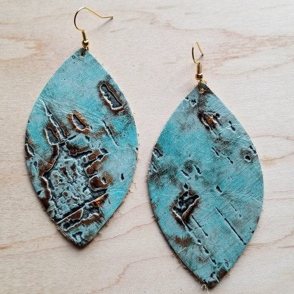 Leather Oval Earrings in Turquoise Metallic | Zarnesh