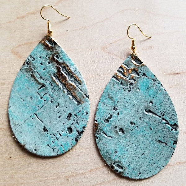 Leather Teardrop Earrings in Turquoise Metallic | Zarnesh