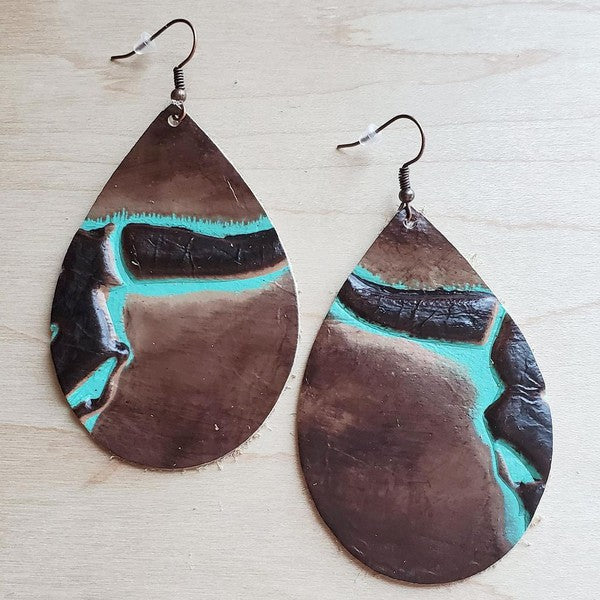 Leather Earrings in Brown/Turquoise Steer Heads | Zarnesh