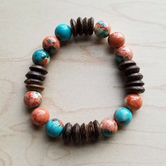 Multi-Colored Turquoise and Wood Stretch Bracelet | Zarnesh