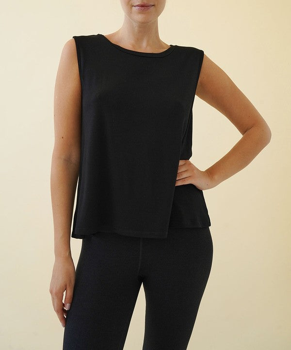 Women Bamboo Muscle Banded Neck Sleeveless Tank Top Zarnesh
