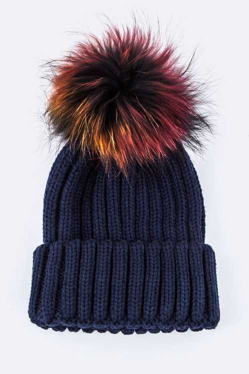 Women’s Mix Color Raccoon Fur Pom Pom Beanie | Zarnesh