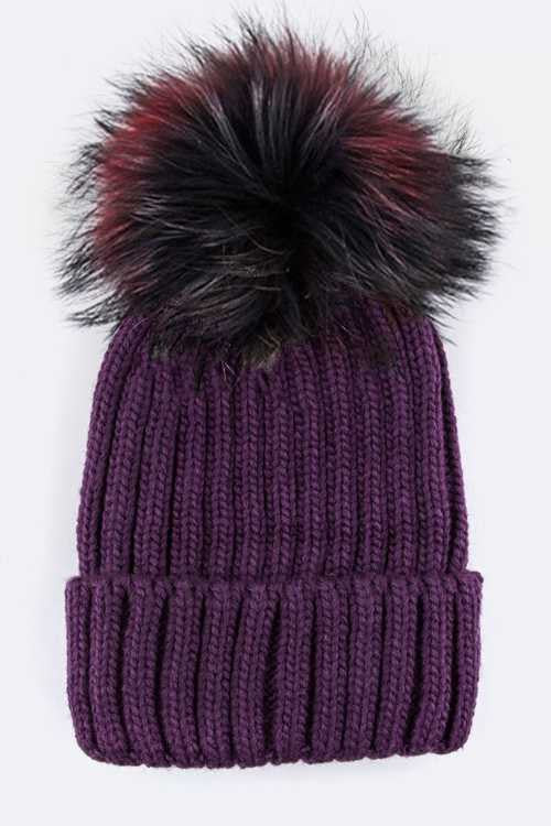 Women’s Mix Color Raccoon Fur Pom Pom Beanie | Zarnesh