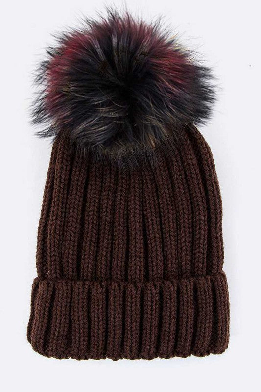 Women’s Mix Color Raccoon Fur Pom Pom Beanie | Zarnesh