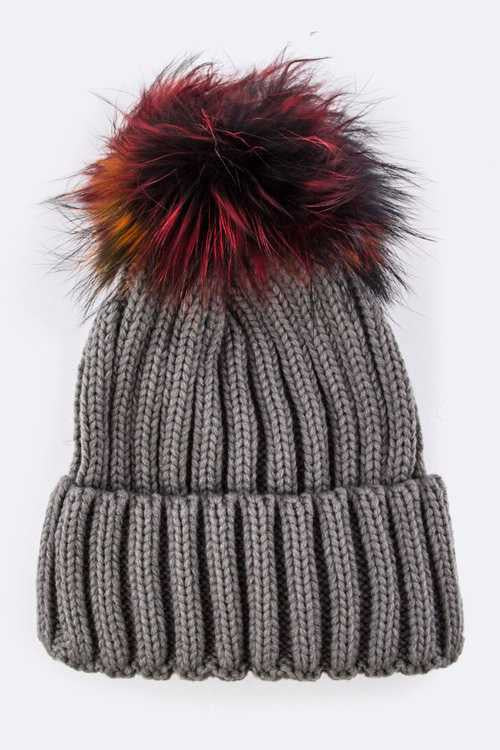 Women’s Mix Color Raccoon Fur Pom Pom Beanie | Zarnesh