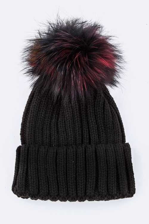 Women’s Mix Color Raccoon Fur Pom Pom Beanie | Zarnesh