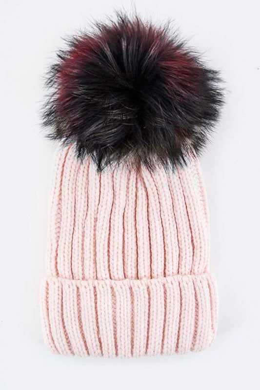 Women’s Mix Color Raccoon Fur Pom Pom Beanie | Zarnesh