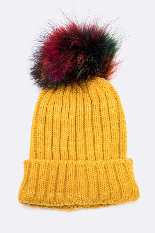 Women’s Mix Color Raccoon Fur Pom Pom Beanie | Zarnesh