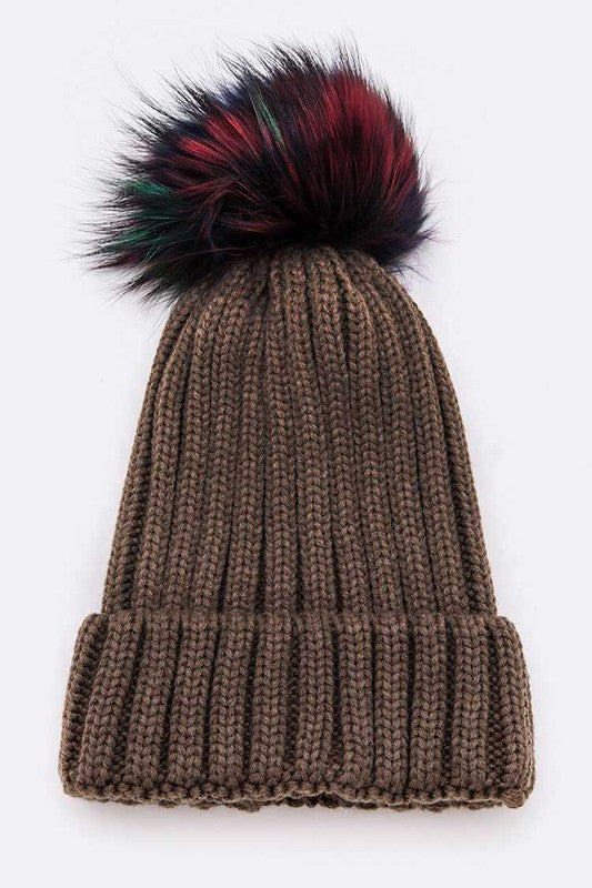 Women’s Mix Color EMMEZ Large Fur Pom Beanie | Zarnesh