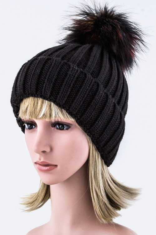 Women’s Mix Color Raccoon Fur Pom Pom Beanie | Zarnesh