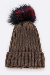 Women’s Mix Color Raccoon Fur Pom Pom Beanie | Zarnesh