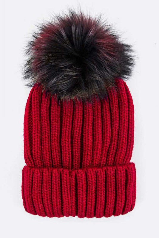 Women’s Mix Color Raccoon Fur Pom Pom Beanie | Zarnesh