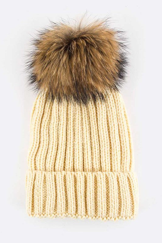 Women’s Raccoon Fur PomPom Beanie | Zarnesh