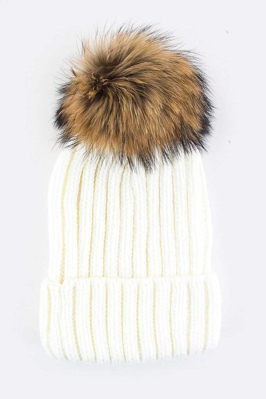 Women’s Raccoon Fur PomPom Beanie | Zarnesh