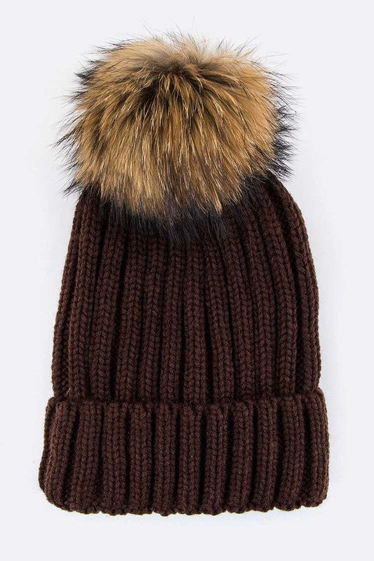 Women’s Raccoon Fur PomPom Beanie | Zarnesh