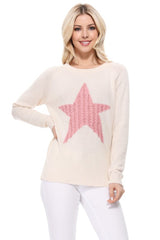 Women Cute Star Jacquard Round Neck Pullover Sweater | Zarnesh