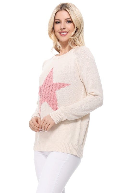 Women Cute Star Jacquard Round Neck Pullover Sweater | Zarnesh