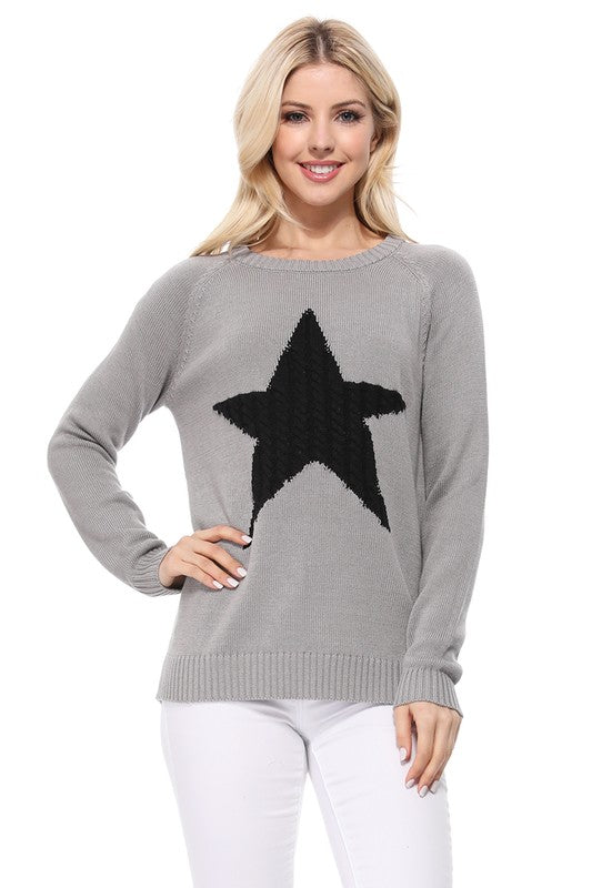 Women Cute Star Jacquard Round Neck Pullover Sweater | Zarnesh