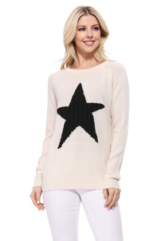 Women Cute Star Jacquard Round Neck Pullover Sweater | Zarnesh