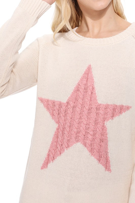 Women Cute Star Jacquard Round Neck Pullover Sweater | Zarnesh