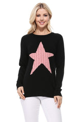 Women Cute Star Jacquard Round Neck Pullover Sweater | Zarnesh