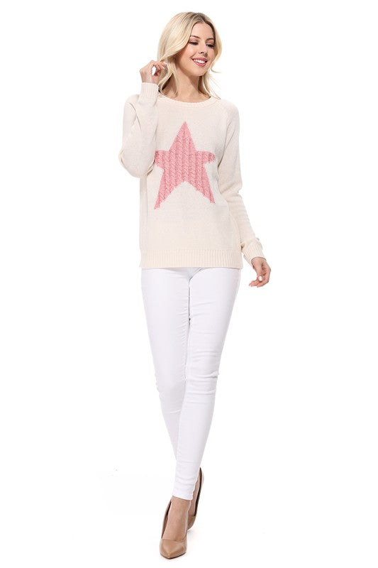 Women Cute Star Jacquard Round Neck Pullover Sweater | Zarnesh