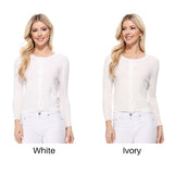 Women Crew Neckline Button Down Cardigan Sweater 3/4 sleeve Zarnesh