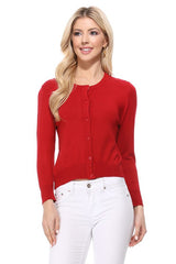 Women Crew Neck Button Down Cardigan Sweater 3/4 sleeve | Zarnesh